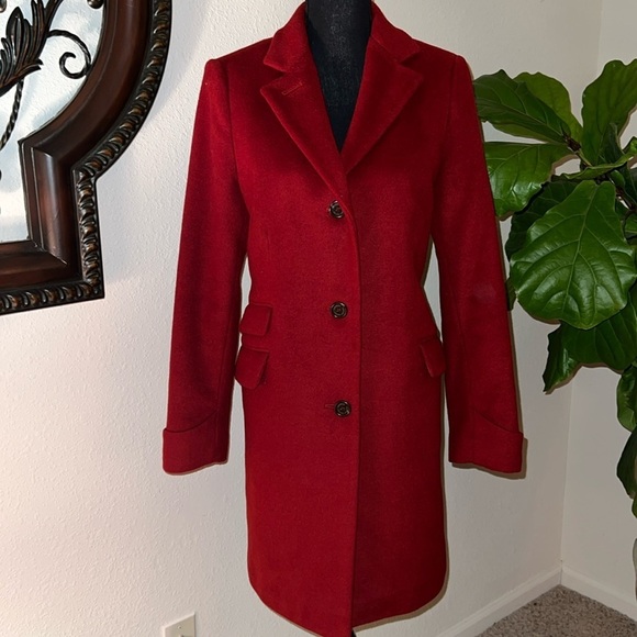 Ralph Lauren Women’s Single Breast Crimson Wool Blend Dress Over Coat Size 8 - Picture 1 of 16